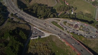 AXSF09_038 - 5K aerial stock footage of light traffic on Highway 101 freeway by the Marin Hills, California