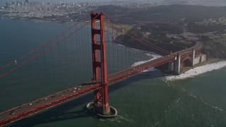 5K aerial stock footage of flying by the famous Golden Gate Bridge, San Francisco, California Aerial Stock Footage | AXSF09_040