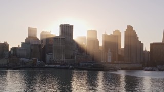 5K aerial stock footage of flying by the city's skyscrapers in Downtown San Francisco, California, sunset Aerial Stock Footage | AXSF10_009