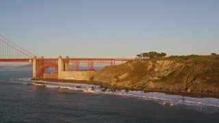 5K aerial stock footage  of the south side of Golden Gate Bridge, San Francisco, California, sunset Aerial Stock Footage | AXSF10_036