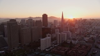 5K aerial stock footage flying by downtown skyscrapers, Downtown San Francisco, California, sunset Aerial Stock Footage | AXSF10_062