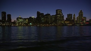 5K aerial stock footage of flying by Bay Bridge, pan and approach Downtown San Francisco skyline, California, night Aerial Stock Footage | AXSF10_116