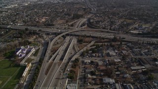 5K aerial stock footage approach freeway, reveal busy interchange near Downtown San Jose, California Aerial Stock Footage | AXSF12_016