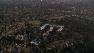 AXSF12_059 - 5K aerial stock footage of flying by Saint Patrick Seminary, Menlo Park, California