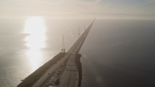 5K aerial stock footage flyby San Mateo Bridge spanning San Francisco Bay, San Mateo Bridge, California Aerial Stock Footage | AXSF12_080