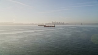 5K aerial stock footage of approaching oil tankers in San Francisco Bay, San Francisco, California Aerial Stock Footage | AXSF13_001