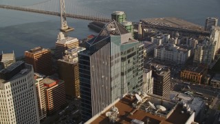 5K aerial stock footage of orbiting Millennium Tower skyscraper in Downtown San Francisco, California Aerial Stock Footage | AXSF13_012