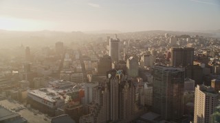 5K aerial stock footage pan from downtown skyscrapers to Civic Center, Downtown San Francisco, California Aerial Stock Footage | AXSF13_014