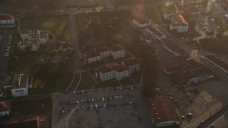 AXSF13_025 - 5K aerial stock footage of panning from Crissy Field to The Presidio, San Francisco, California