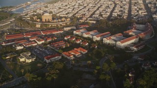 AXSF13_026 - 5K aerial stock footage orbit Lucasfilm, Industrial Light and Magic film studio at The Presidio, San Francisco, California