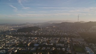 5K aerial stock footage of panning across San Francisco to reveal Sutro Tower, California Aerial Stock Footage | AXSF13_030