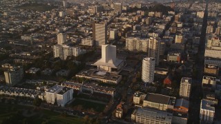 5K aerial stock footage of approaching St. Mary's Cathedral in Western Addition; San Francisco, California Aerial Stock Footage | AXSF13_041