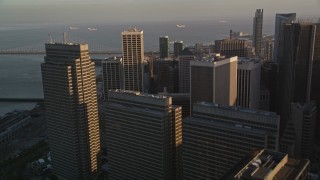 5K aerial stock footage flyby downtown skyscrapers, reveal Bay Bridge in Downtown San Francisco, California Aerial Stock Footage | AXSF13_046