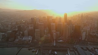 5K aerial stock footage downtown skyscrapers and the Ferry Building, San Francisco, California, sunset Aerial Stock Footage | AXSF14_011