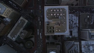 5K aerial stock footage bird's eye view of city traffic on Market Street, Downtown San Francisco, California, sunset Aerial Stock Footage | AXSF14_027