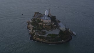 5K aerial stock footage approaching Alcatraz, San Francisco, California, sunset Aerial Stock Footage | AXSF14_033