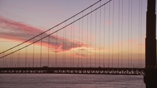 5K aerial stock footage of flying by heavy traffic on the Golden Gate Bridge, San Francisco, California, twilight Aerial Stock Footage | AXSF14_076