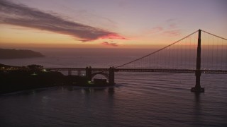 5K aerial stock footage flyby south side of the Golden Gate Bridge, San Francisco, California, twilight Aerial Stock Footage | AXSF14_084