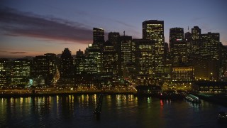 5K aerial stock footage flyby downtown and reveal the Ferry Building, San Francisco, California, twilight Aerial Stock Footage | AXSF14_100