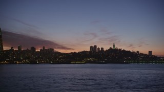 5K aerial stock footage of a view of Coit Tower and reveal Transamerica Pyramid, San Francisco, California, twilight Aerial Stock Footage | AXSF14_102