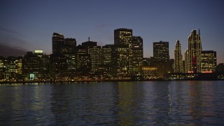 5K aerial stock footage approach waterfront skyline from the Bay, Downtown San Francisco, California, twilight Aerial Stock Footage | AXSF14_106