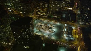 5K aerial stock footage flyby One Rincon Hill skyscraper toward bus station in Downtown San Francisco, California, night Aerial Stock Footage | AXSF14_120