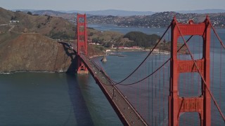 5K aerial stock footage of flying by the Golden Gate Bridge with light traffic, San Francisco, California Aerial Stock Footage | AXSF15_024