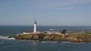 5K aerial stock footage of flying away from Pigeon Point Light Station in Pescadero, California Aerial Stock Footage | AXSF15_072