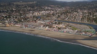 AXSF15_099 - 5K aerial stock footage of the Santa Cruz Beach Boardwalk, Santa Cruz, California