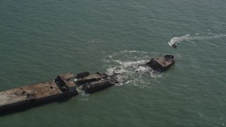 AXSF15_110 - 5K aerial stock footage of orbiting the SS Palo Alto shipwreck, Aptos, California