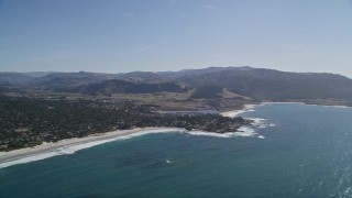 5K aerial stock footage of flying over Carmel Bay, pan over beaches, beachfront homes, Carmel, California Aerial Stock Footage | AXSF16_037