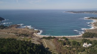 5K aerial stock footage approach Carmel Bay and beach by Highway 1 by Carmelite Monastery, Carmel, California Aerial Stock Footage | AXSF16_042