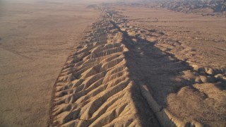 AXSF17_035 - 5K aerial stock footage tilt from bird's eye of the San Andreas Fault to wider view of desert in San Luis Obispo County, California