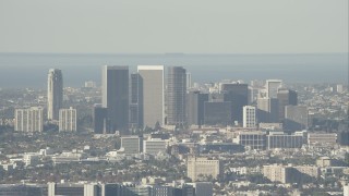 HD stock footage aerial video of zooming in on skyscrapers in Century City, California Aerial Stock Footage | CAP_004_011