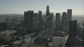 HD stock footage aerial video of towering skyscrapers in Downtown Los Angeles, California Aerial Stock Footage | CAP_004_015