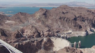 HD stock footage aerial video orbit Hoover Dam, with Lake Mead visible in the background, Nevada Aerial Stock Footage | CAP_008_003