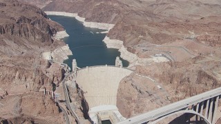 HD stock footage aerial video orbit Hoover Dam and the Colorado River, Nevada Aerial Stock Footage | CAP_008_004