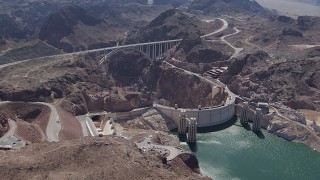 HD stock footage aerial video of Kingman Wash Access Road, Hoover Dam, and the bypass bridge, Nevada Aerial Stock Footage | CAP_008_008