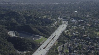 CAP_012_012 - HD stock footage aerial video fly over the 134 freeway and Eagle Rock Reservoir in Eagle Rock, California