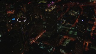 HD stock footage aerial video of orbiting 191 Peachtree Tower at night, Downtown Atlanta, Georgia Aerial Stock Footage | CAP_013_032