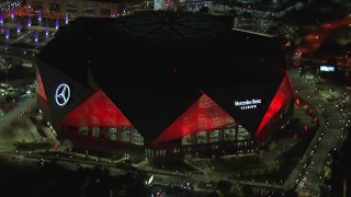 HD stock footage aerial video of slowly orbiting the stadium at nighttime, Atlanta, Georgia Aerial Stock Footage | CAP_013_051