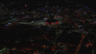 HD stock footage aerial video of flying toward the stadium at nighttime, Atlanta, Georgia Aerial Stock Footage | CAP_013_053