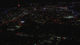 HD stock footage aerial video of approaching Georgia Institute of Technology campus at night, Atlanta, Georgia Aerial Stock Footage | CAP_013_080