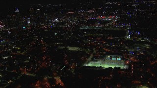 HD stock footage aerial video fly over Georgia Institute of Technology campus toward stadium at night, Atlanta, Georgia Aerial Stock Footage | CAP_013_081