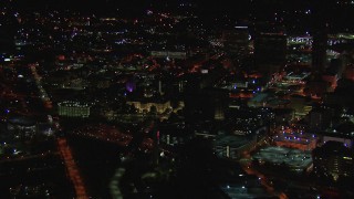 HD stock footage aerial video of orbiting the state capitol building at night, Downtown Atlanta, Georgia Aerial Stock Footage | CAP_013_088