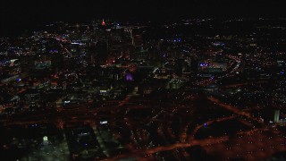 HD stock footage aerial video of flying by the state capitol building and skyscrapers at night, Downtown Atlanta, Georgia Aerial Stock Footage | CAP_013_094