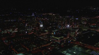 HD stock footage aerial video wide view of tall city skyscrapers at night, Downtown Atlanta, Georgia Aerial Stock Footage | CAP_013_105