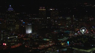 CAP_013_113 - HD stock footage aerial video of city's downtown skyline at night, Downtown Atlanta, Georgia