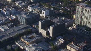 HD stock footage aerial video of an orbit of Emerson College in Hollywood, California Aerial Stock Footage | CAP_016_005