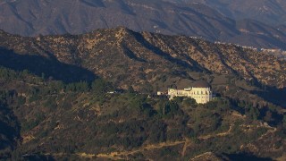 HD stock footage aerial video of orbiting Griffith Observatory in Los Angeles, California Aerial Stock Footage | CAP_016_028